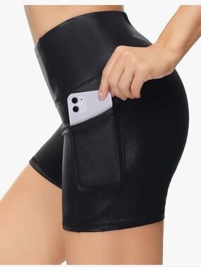 Shiny High Waist Workout Biker Shorts